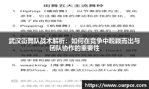武汉街舞队战术解析：如何在竞争中脱颖而出与团队协作的重要性